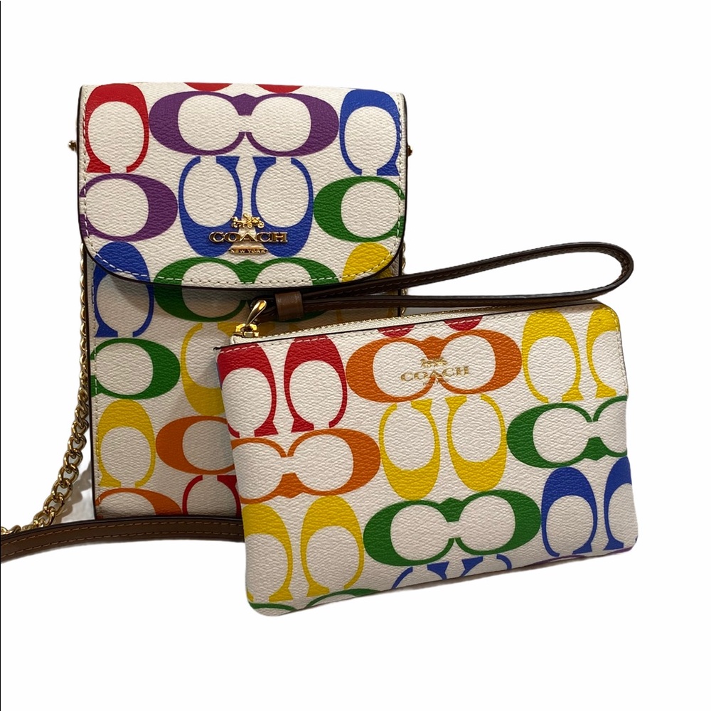 Coach Phone Crossbody & wristlet 2pc Set Rainbow